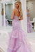 Fancy Lavender Lace Mermaid Prom Gown Strapless Tiered Formal Dress,OLP1788