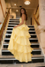 Yellow Strapless Ball Gown Prom Dress Beaded Bodice Satin A-line Formal Gown,OLP2168