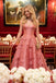 Classy Pink Ball Gown 3D Floral Appliques Sexy Strapless Neckline Prom Dress,OLP2303
