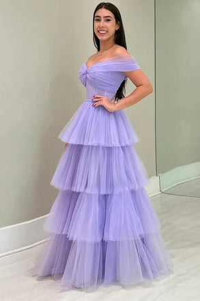 Elegant Purple Off-Shoulder A-Line Long Prom Dress Ideas, Evening Party Dresses, OLP1267