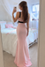 Sexy Pink Sequin Halter High Slit Column Prom Dress Black Bow,OLP253