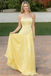 Sparkly Yellow Corset Prom Dress Strapless Beaded Bodice Flowy A-Line Gown,OLP2114