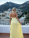 Unique Yellow Beaded Fringe Prom Dress Deep V-Neck Halter Backless Style,OLP2066