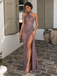 Sexy Purple Halter High Slit Glitter Ruched Floor Length Prom Dress,OLP2496