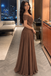 Rich Chocolate Brown Draped Cowl Neck Corset A-Line Chiffon Prom Dress,OLP249