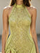 Elegant Lime Green Halter Neck Sleeveless Chiffon Prom Dress with High Slit,OLP2407