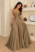 Classy Taupe Brown Halter Woven Corset A-Line Prom Dress,OLP2492