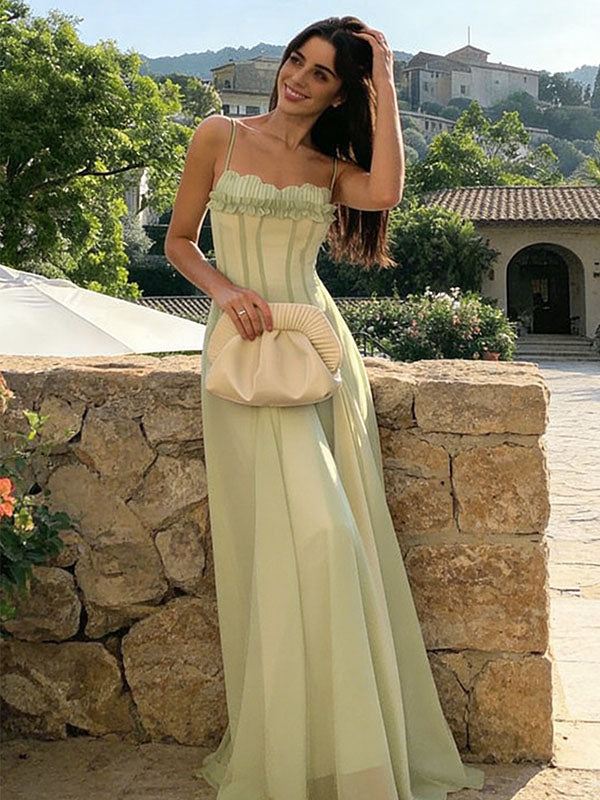 Classy Sage Green Chiffon Prom Dress Ruffle Bust Corset Bodice Evening,OLP1993