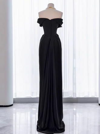 Elegant Black Off-Shoulder Mermaid Long Prom Dress Ideas, Evening Party Dresses, OLP1373