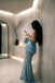Classy Light Blue Sequin Mermaid Sleeveless Prom Dress,OLP2391