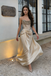 Unique Champagne Gold Satin Prom Dress Strapless Corset Bodice Draped Skirt,OLP1965