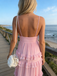 Classy Pink V-Neck Tiered Chiffon Prom Gown Sleeveless A-Line Layered Evening Dress,OLP1825