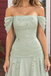 Pretty Sage Green Off-Shoulder Embroidered Chiffon A-Line Prom Dress,OLP2471