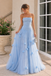 Modern Sky Blue Strapless 3D Floral Tulle Long Prom Dress,OLP2483
