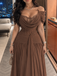 Rich Chocolate Brown Draped Cowl Neck Corset A-Line Chiffon Prom Dress,OLP249