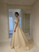 Elegant Champagne Gold Satin Prom Dress with Ruched Bodice,OLP2104