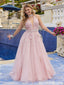 Classy Pink Lace Prom Gown Halter Neck Beaded Waistband Open Back A-Line,OLP1978