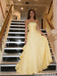 Yellow Strapless Ball Gown Prom Dress Beaded Bodice Satin A-line Formal Gown,OLP2168