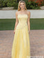 Sparkly Yellow Corset Prom Dress Strapless Beaded Bodice Flowy A-Line Gown,OLP2114