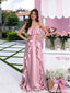 Unique Pink Strapless Ruffled Floor Length Satin Prom Dress ,OLP2292