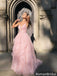 Fancy Pink V Neck Tulle Prom Dress with Shimmering Tiered A Line Skirt,OLP2035