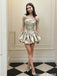 Unique Metallic Champagne Pearl Corset Bubble Homecoming Dress Fancy Mini Skater Dress,HD1294
