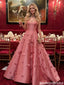 Classy Pink Ball Gown 3D Floral Appliques Sexy Strapless Neckline Prom Dress,OLP2303