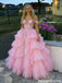 Fancy Pink Layered Tulle Prom Ball Gown Sequin Bodice Off Shoulder Formal Dress,OLP1860