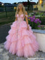 Fancy Pink Layered Tulle Prom Ball Gown Sequin Bodice Off Shoulder Formal Dress,OLP1860