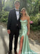 Modern Sage Green Satin Corset Prom Dress with Crystal Bodice and High Slit,OLP1885