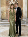 Classy Halter Sage Green Silk Satin Prom Gown Cowl Neck Backless Dress,OLP2142