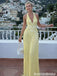 Unique Yellow Beaded Fringe Prom Dress Deep V-Neck Halter Backless Style,OLP2066