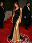 Modern Black Gold Two Tone Satin Prom Dress Elegant Floor Length Formal Gown,OLP2329