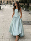 Unique Light Blue Taffeta Ball Gown Square Neck Ruched Waist Evening,OLP1950