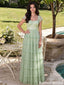 Fancy Sage Green Tulle Square Neck Flutter Sleeve Long Prom Dress with Lace Applique,OLP2365