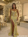 Sexy Yellow Lace High Slit Corset Gown Strapless Modern Formal Prom Dress,OLP2318