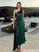 Modern Emerald Green One Shoulder Prom Dress with Pleated Cutout Detail,OLP2232