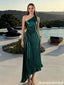 Modern Emerald Green One Shoulder Prom Dress with Pleated Cutout Detail,OLP2232