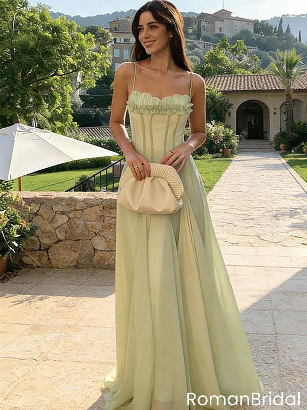 Classy Sage Green Chiffon Prom Dress Ruffle Bust Corset Bodice Evening,OLP1993