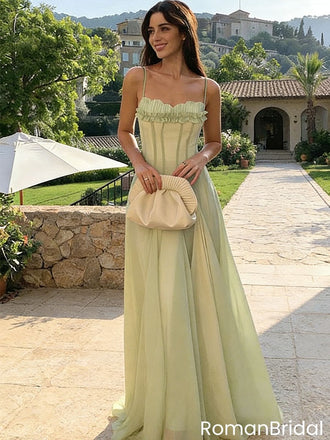 Classy Sage Green Chiffon Prom Dress Ruffle Bust Corset Bodice Evening,OLP1993