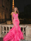 Modern Hot Pink Mermaid Prom Dress Ruffle Tulle Skirt Corset Sequin Pageant Gown,OLP2239