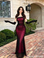 Vintage Red Tulle Prom Dress Elegant Square Neck Floor Length Sheath,OLP2196