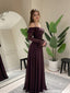 Beautiful Dark Purple Chiffon Prom Dress Off Shoulder Ruffle Sleeve Long,OLP2323