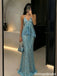 Classy Light Blue Sequin Mermaid Sleeveless Prom Dress,OLP2391