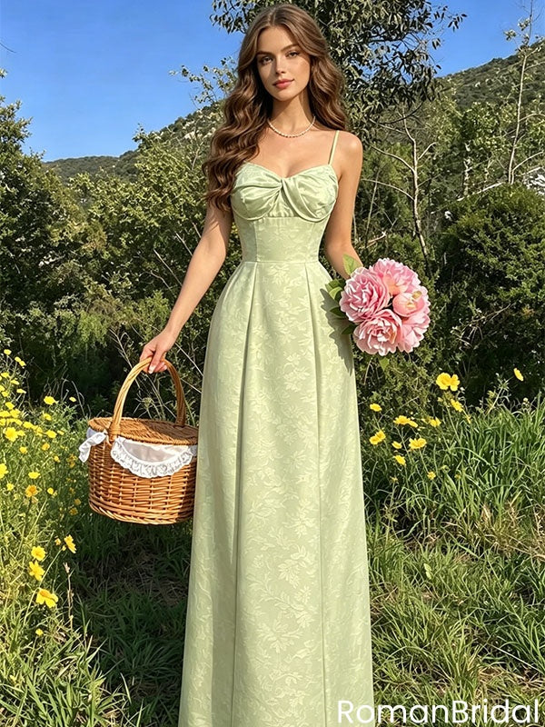 Classy Green Floral Lace Prom Dress Slip A-Line Gown with Slit,OLP2223