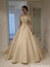 Elegant Champagne Gold Satin Prom Dress with Ruched Bodice,OLP2104
