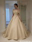 Elegant Champagne Gold Satin Prom Dress with Ruched Bodice,OLP2104