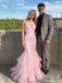 Sexy Pink Sequin Mermaid Prom Dress with Ruffled Tulle Bottom and V-Neck Sparkly Gown,OLP1754
