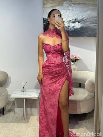 Sexy Pink Sweetheart Mermaid Side Slit Long Prom Dress Ideas, Evening Party Dresses , OLP1220