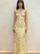 Classy Yellow Floral Embroidered Prom Dress Spaghetti Strap Corset Back Maxi Party Gown,OLP1738